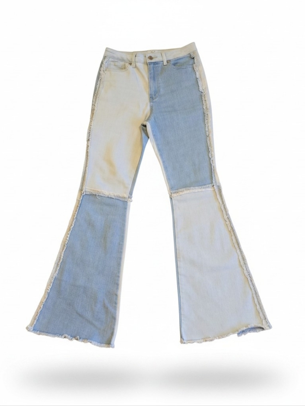 Easel Patchwork Denim Flare Jeans | Light Wash | Size Medium - Picture 2 of 7